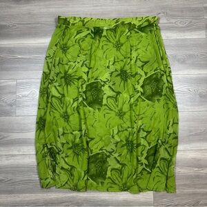 Vintage MOKA Green Sheer Maxi Skirt Tropical Floral Print Y2K Resort Vacation